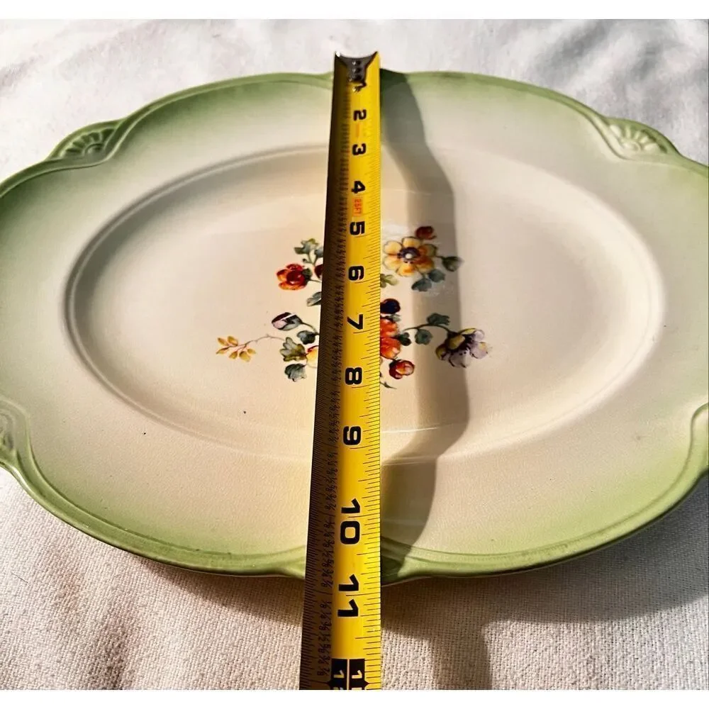 Rare Vintage 1970s Homer Laughlin Floral Platter - Green Spray Rim Pansy Bouquet